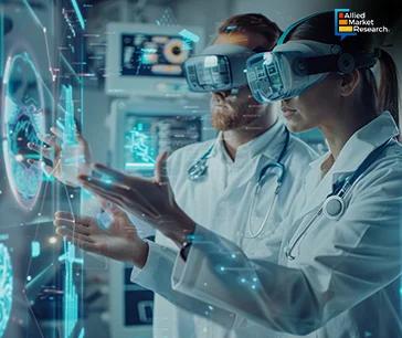 Two doctors wearing VR glasses in a medical simulation 