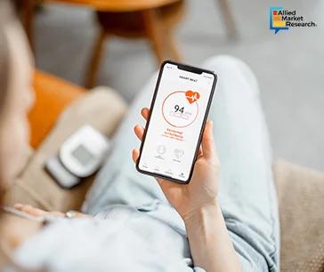 A person using a smartphone app to monitor their blood pressure. The app displays the blood pressure reading on the screen A person using a smartphone app to monitor their blood pressure. The app displays the blood pressure reading on the screen